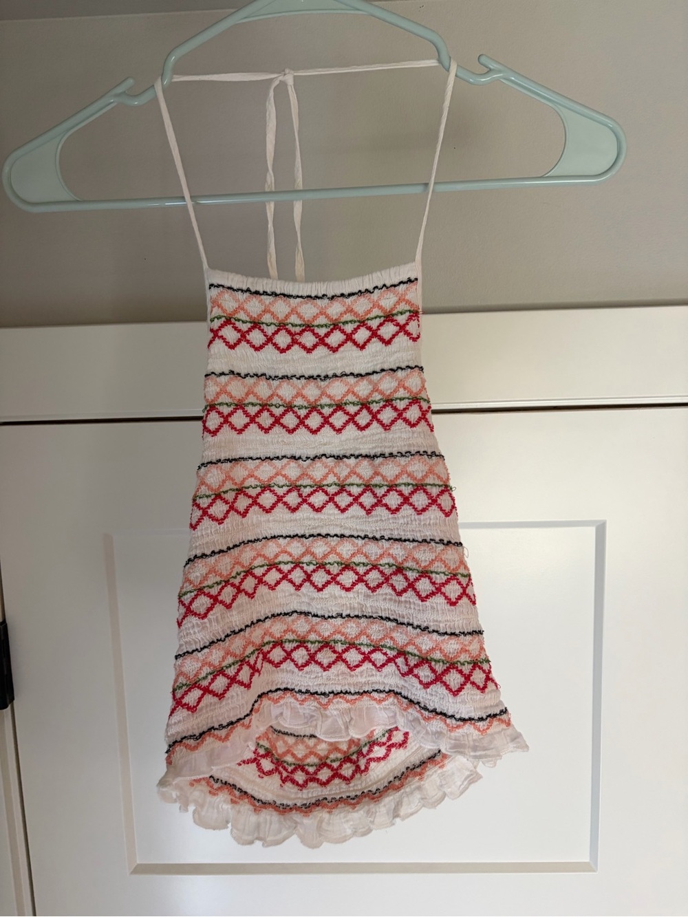 American Eagle White Halter Top with Colorful Embroidery